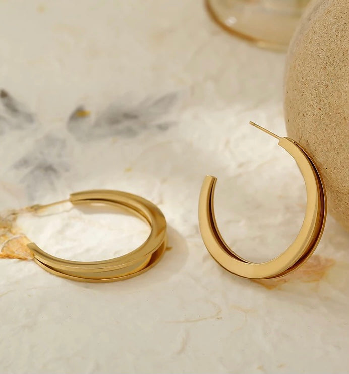 Gold Medium Double Hoops